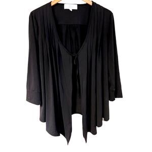 Elizabeth and James Cardigan Jacket Large Open Front Black Tie Trapeze Hem Drape